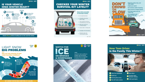 multiple graphics about Winter Driving Safety tips