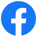 white lower case letter f in a blue circle