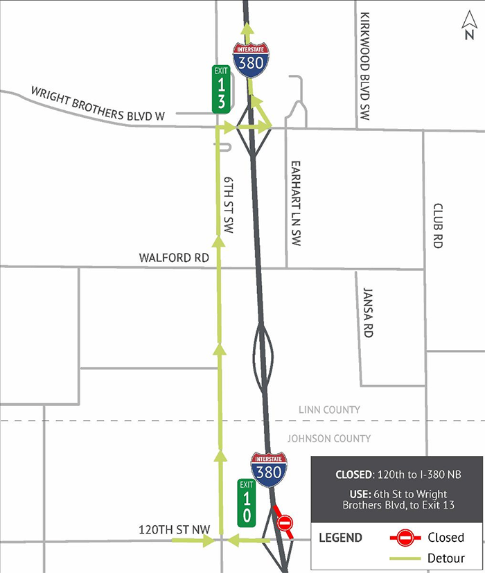 120th St NW to I-380 Northbound Ramp Detour