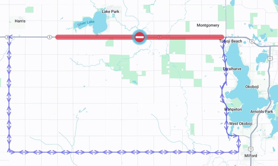 Iowa 9 Osceola County detour route