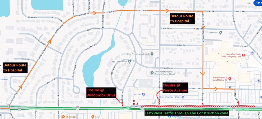 Detour for Hospital Access in Mason City