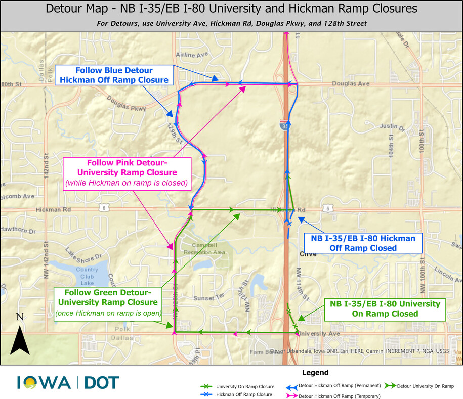 I80 I35 NB University Hickman Ramp Closures