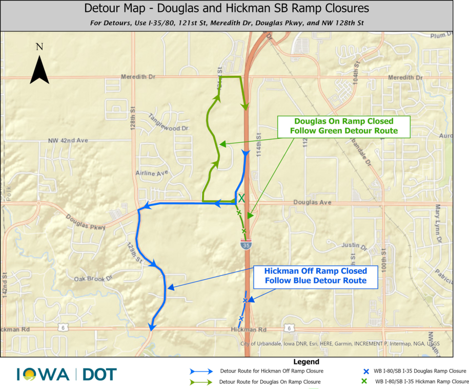 Detours Map Douglas Hickman SB Hickman Ramp Closures