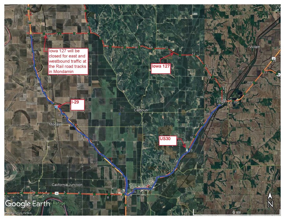 Iowa 127 detour map Mondamin