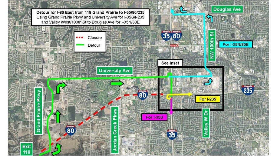 Detour I-80 East GPP to Douglas Avenue