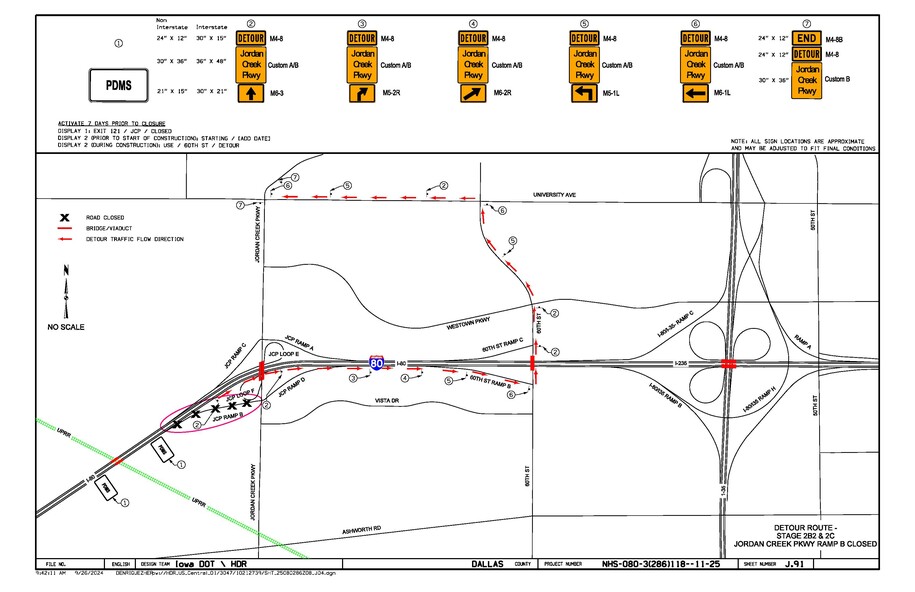 Detour map for I-80 Ramp B
