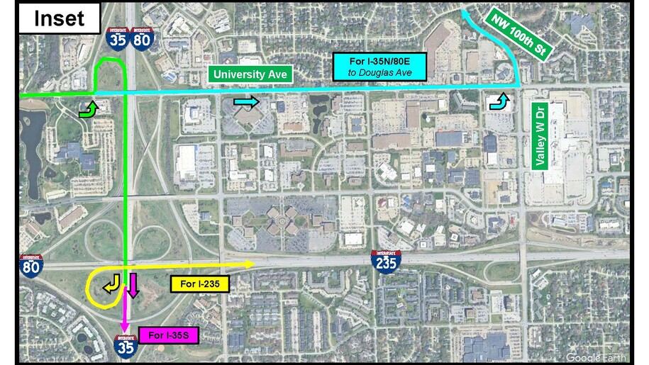 Inset Detour map I-80 East and I-35 North 