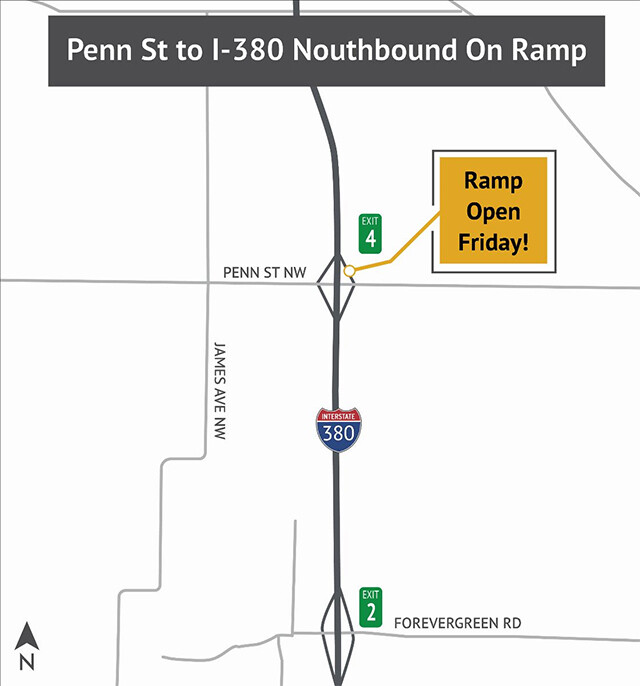 Map of Penn Street to I-380 Northbound Ramp