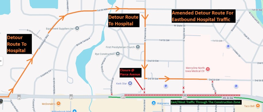Updated detour route to hospital