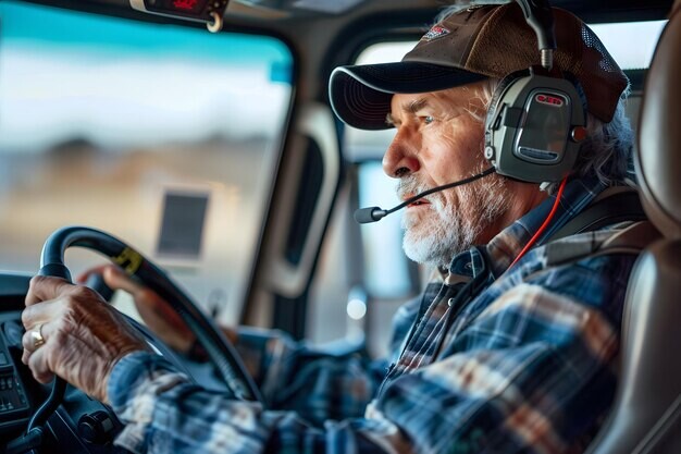 Semi driver looking out at the highway traffic