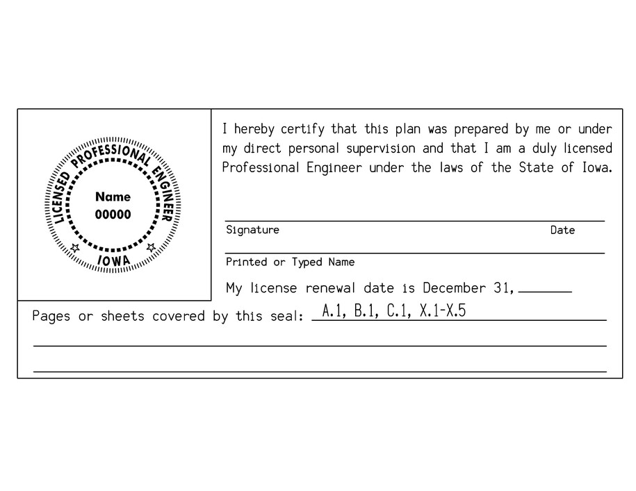 The primary signature block is placed on the title sheet.  Sheet numbers listed are those covered by the engineer’s seal.