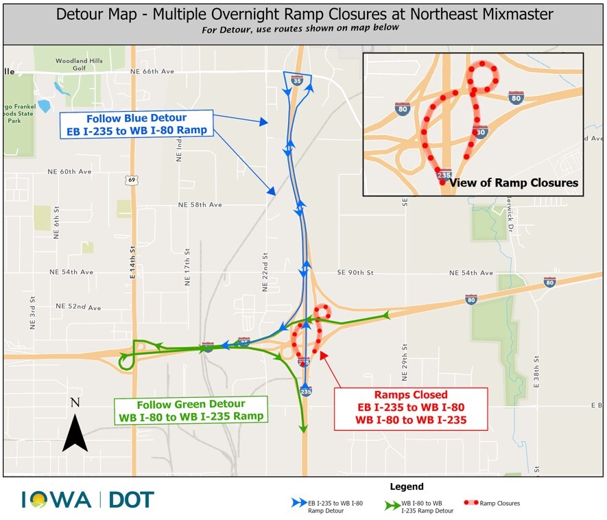 I 235 ramp closures detour map