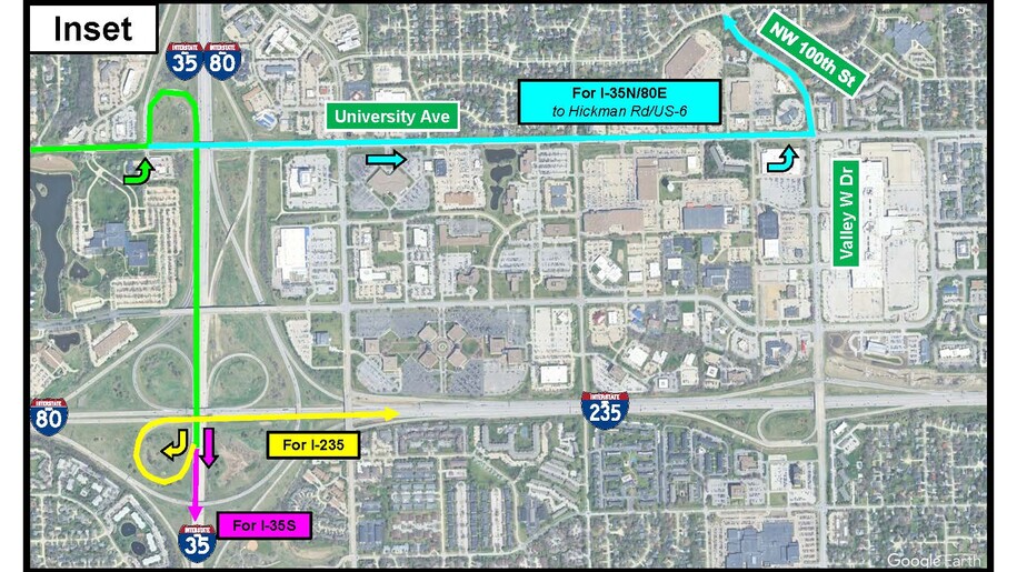 I80 GPP to I35 north I80 East detour map