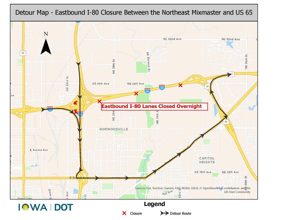 EB I-80 closure map