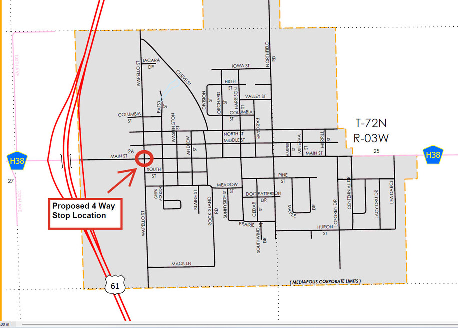 Mediapolis H38 Old US 61 intersection map