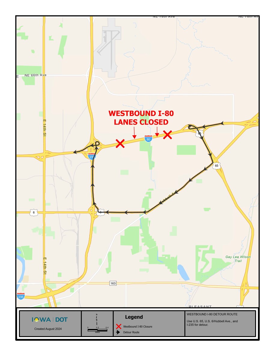 Westbound I80 detour map