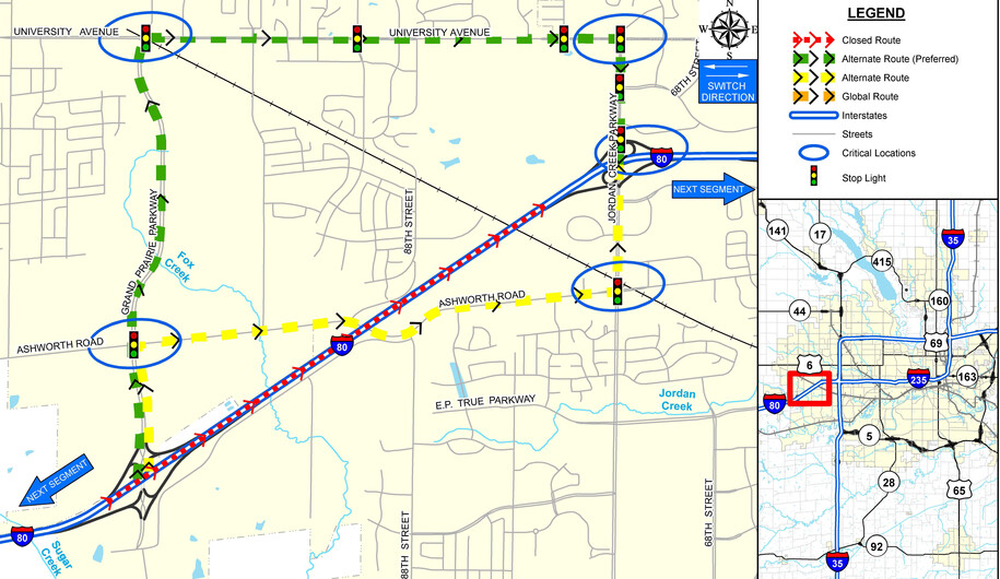 Eastbound I80 Jordan Creek Detour
