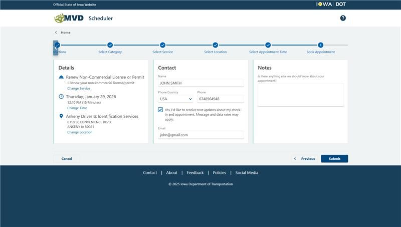 MVD 360 scheduler completion screen