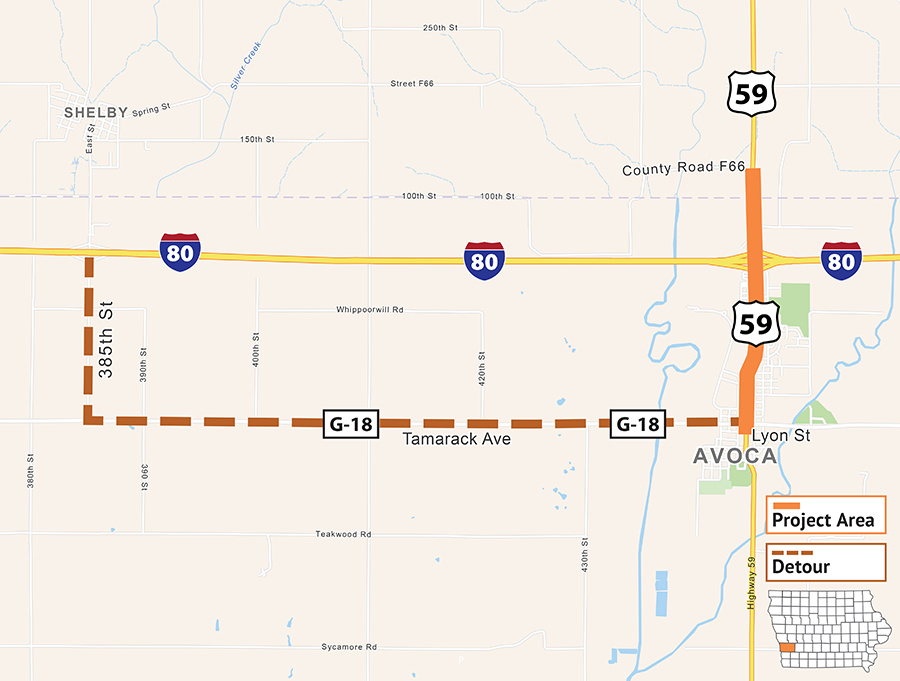 Avoca construction and detour location