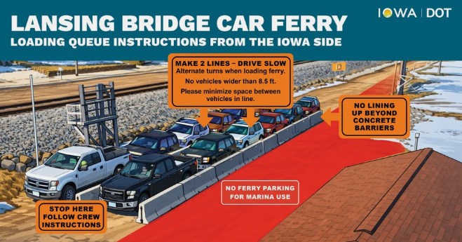 Loading Que instructions. Make two lines. Follow crew's instructions. No parking zone - for Marina use only.