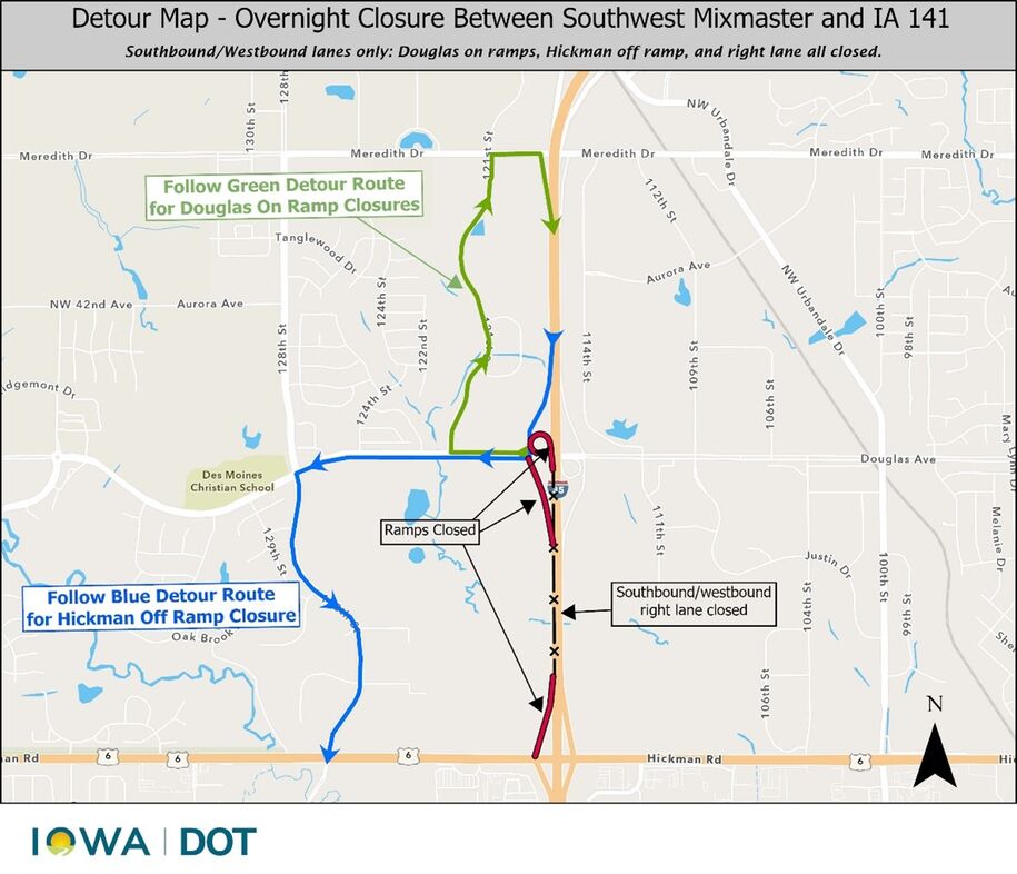 Blue Route detour US 6 Hickman off ramp