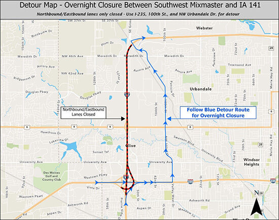 SW Mixmaster and Iowa 141 detour map
