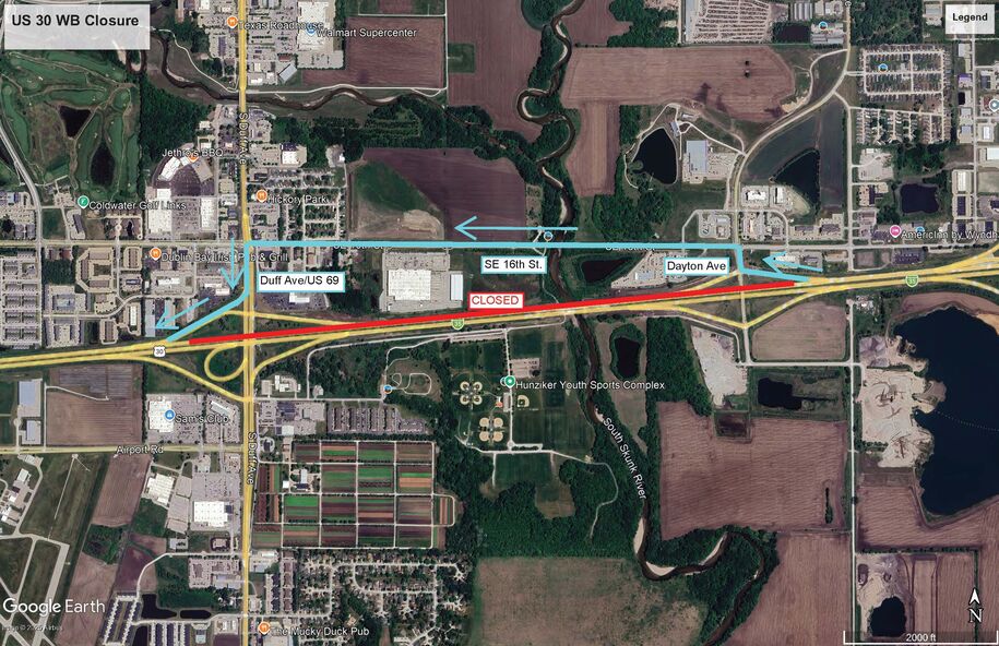 US 30 Westbound Closure Map