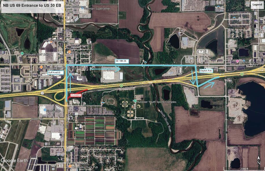 U.S. 69/Duff Avenue on-ramp at Eastbound U.S. 30 Map