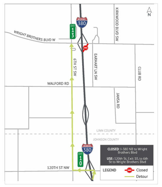 I-380 Northbound to Wright Brothers Boulevard Ramp Closure