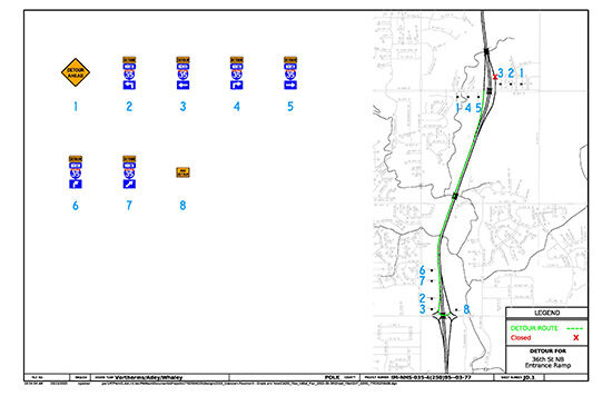 Detour Map for 36th Street Northbound Entrance Ramp Ankeny