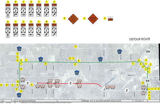 Iowa 2 Sidney Detour Map
