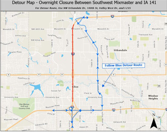 SW Mixmaster Iowa 141 Detour Map