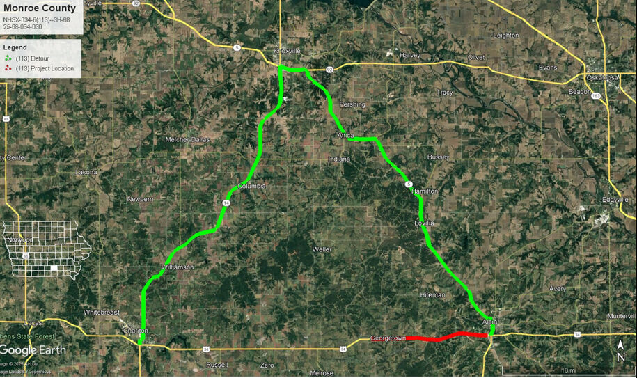 US 34 Albia Detour Map