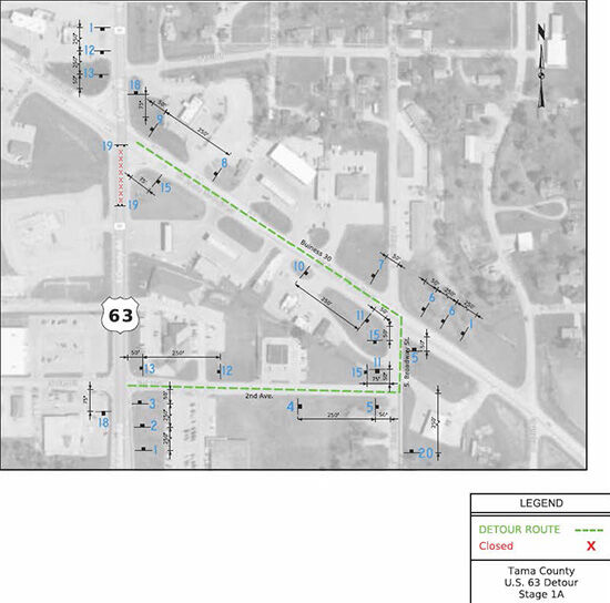 US 63 and Business 30 Toledo Detour Map