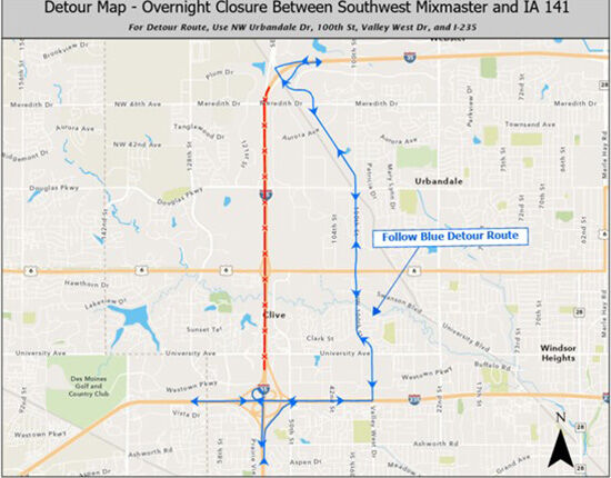 I35 I80 Iowa 141 detour map
