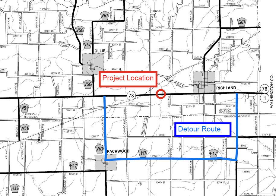Iowa 78 detour map