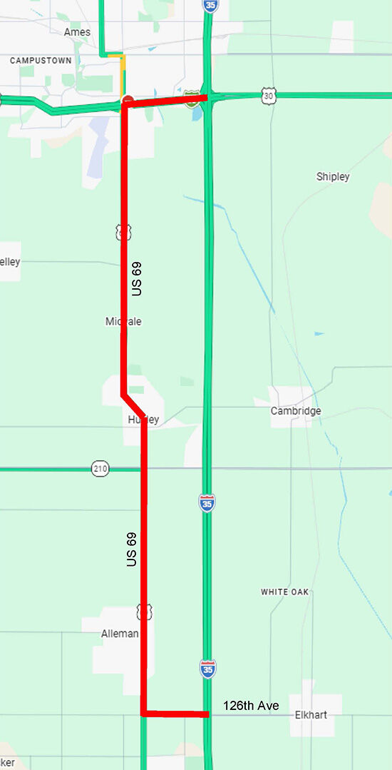 SB I-35 US 30 to 126th Ave Detour Map