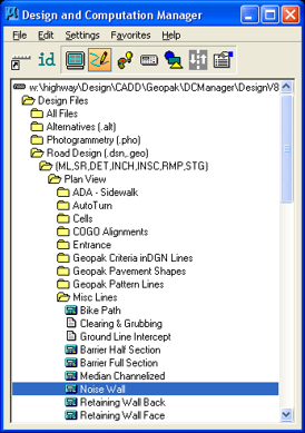 Software directory showing design files and plan view folders in the Design and Computation Manager.