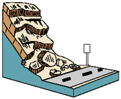 Loose rock fragments falling down a steep slope.