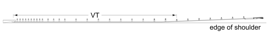 Diagram showing VT1 and VT2 placement with the guardrail kept behind the edge of the shoulder.