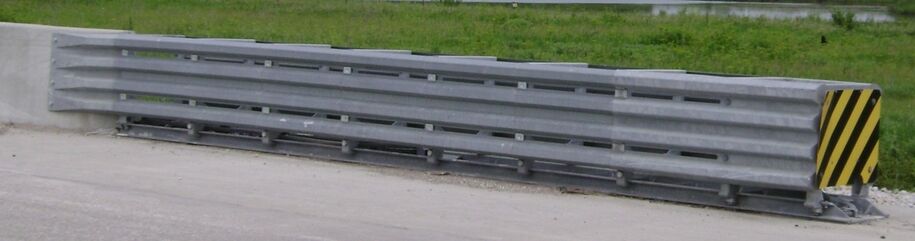 Typical crash cushion installed in front of a roadside hazard.