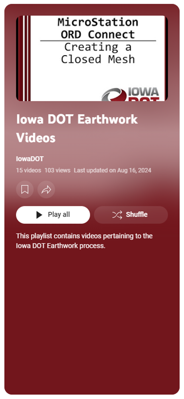 Playlist thumbnail for Iowa DOT Earthwork training videos.