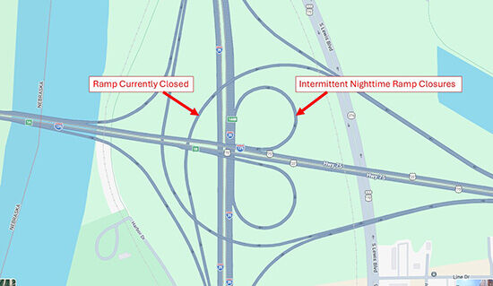 I29 NB to WB U.S. 20 U.S. 75  Detour Map