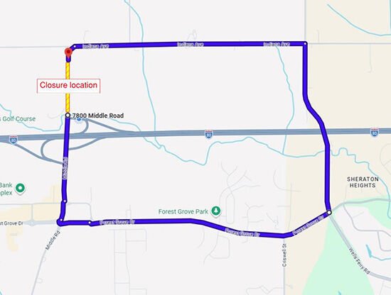 Middle Road detour map