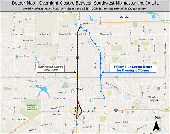 SW Mixmaster to Iowa 141 Detour Map