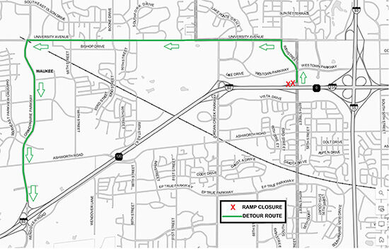 WDM 60th Street Westbound I80 Detour Map