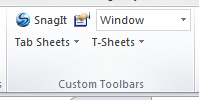 Add‑Ins menu showing Tab Sheets and T‑Sheets dropdown options.