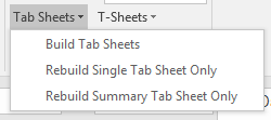 Tab Sheets dropdown showing options to build or rebuild tab sheets.