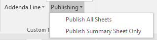 Publishing dropdown showing options to publish all sheets or only the summary sheet.