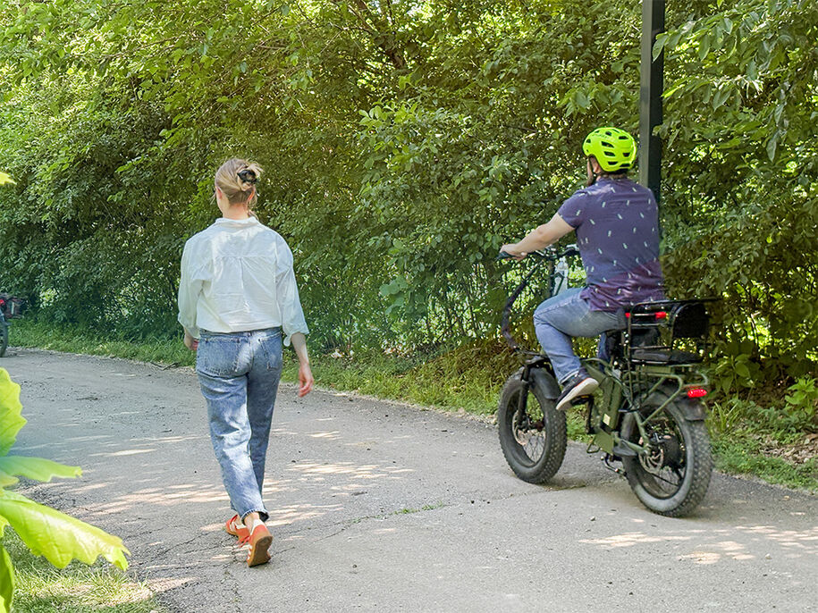 Trail walker and an E-bike user